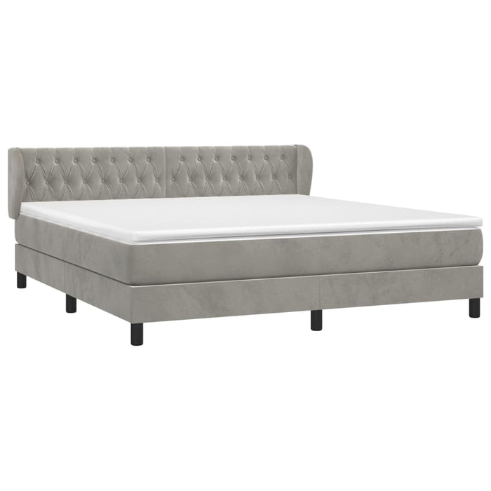 Pat box spring cu saltea, gri deschis, 160x200 cm, catifea - WALTI WALTI