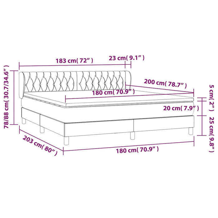 Pat box spring cu saltea, negru, 180x200 cm, catifea WALTI