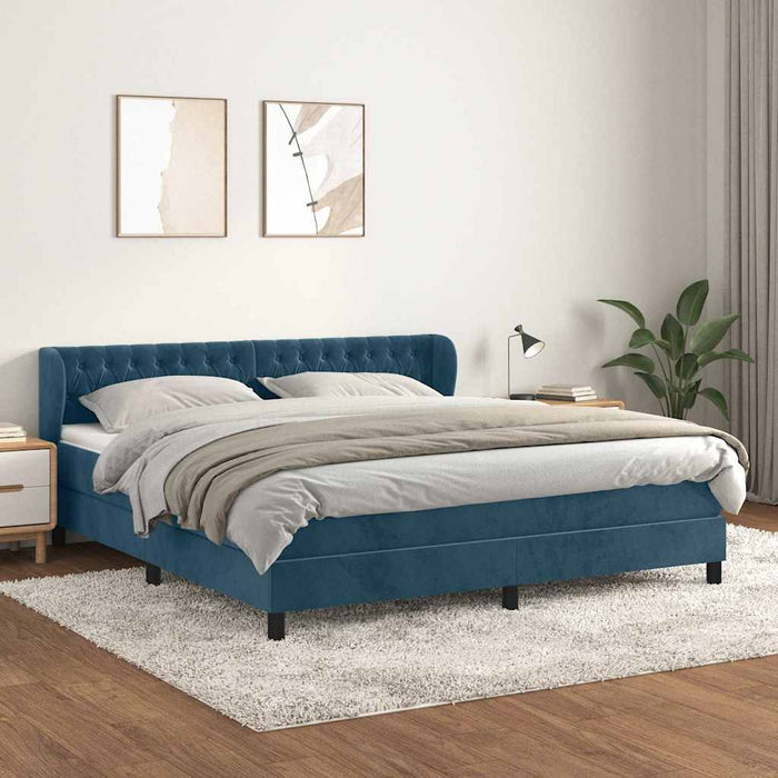 Pat box spring cu saltea, albastru închis, 180x200 cm, catifea - WALTI WALTI