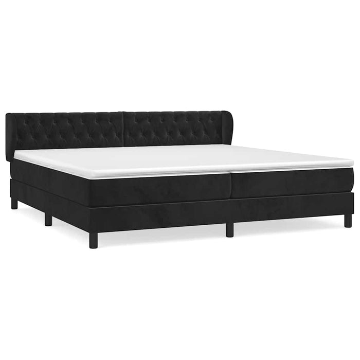Pat box spring cu saltea, negru, 200x200 cm, catifea WALTI