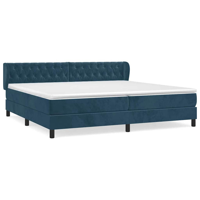 Pat box spring cu saltea, albastru închis, 200x200 cm, catifea WALTI