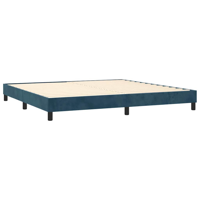 Pat box spring cu saltea, albastru închis, 200x200 cm, catifea WALTI