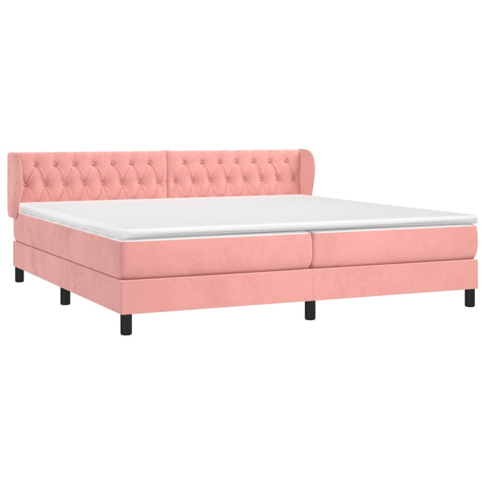 Pat box spring cu saltea, roz, 200x200 cm, catifea WALTI