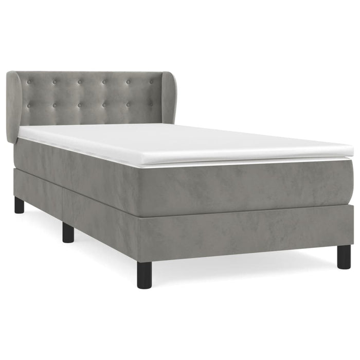 Pat continental cu saltea, gri deschis, 80x200 cm, catifea WALTI
