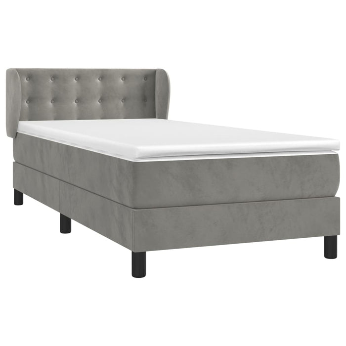 Pat continental cu saltea, gri deschis, 80x200 cm, catifea WALTI