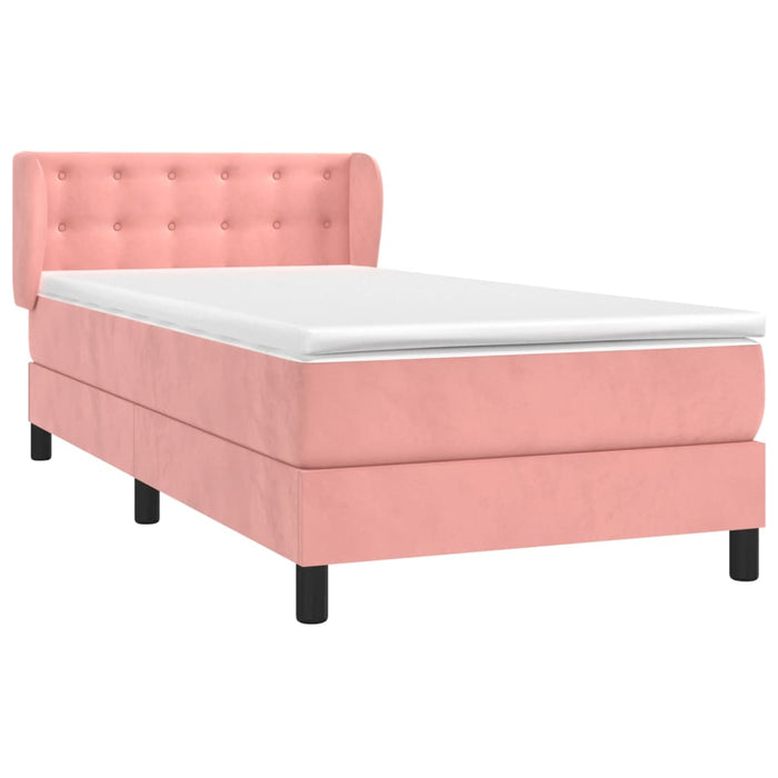 Pat box spring cu saltea, roz, 80x200 cm, catifea WALTI