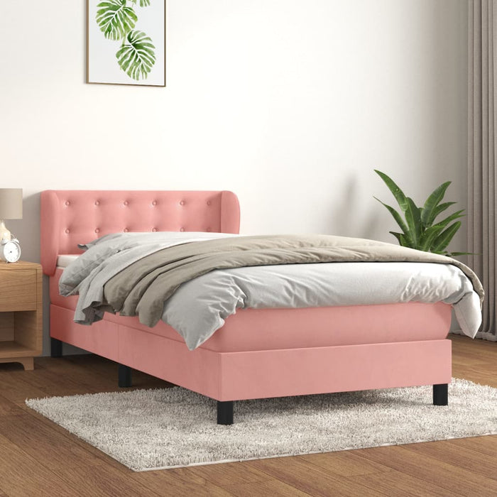 Pat box spring cu saltea, roz, 80x200 cm, catifea WALTI