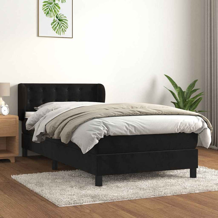 Pat box spring cu saltea, negru, 90x190 cm, catifea - WALTI WALTI