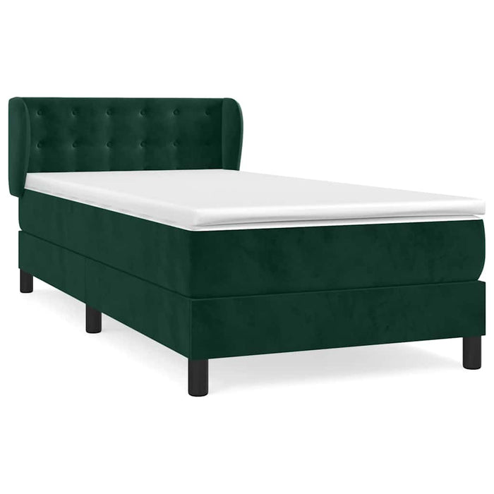 Pat box spring cu saltea, verde închis, 90x190 cm, catifea WALTI