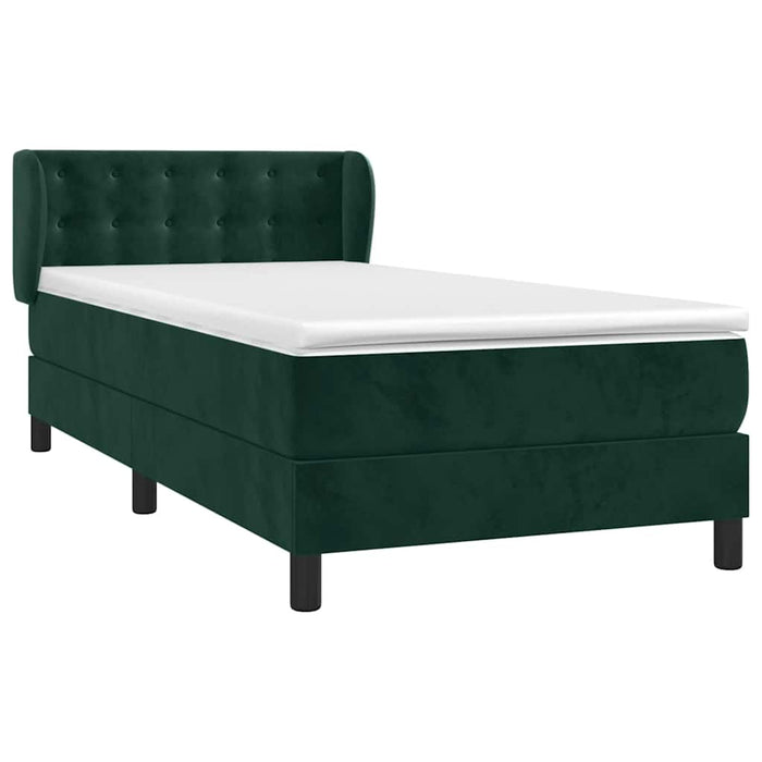 Pat box spring cu saltea, verde închis, 90x190 cm, catifea WALTI