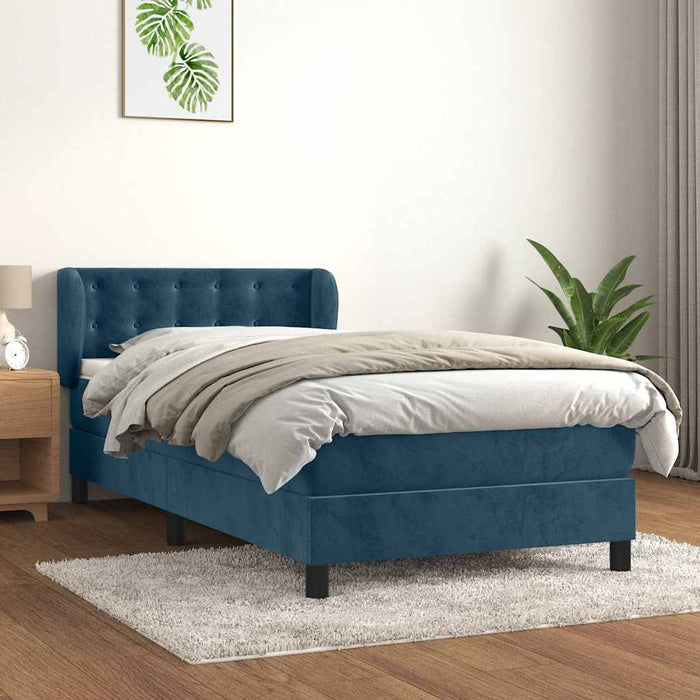 Pat box spring cu saltea, albastru închis, 90x190 cm, catifea - WALTI WALTI