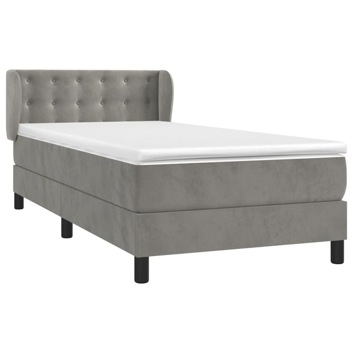 Pat box spring cu saltea, gri deschis, 90x200 cm, catifea - WALTI WALTI
