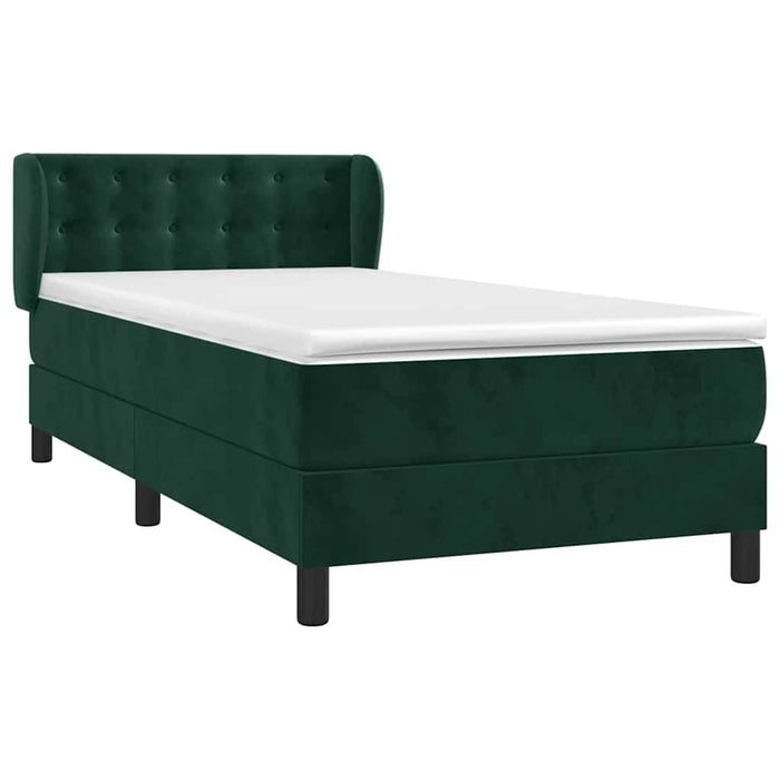 Pat box spring cu saltea, verde închis, 90x200 cm, catifea - WALTI WALTI
