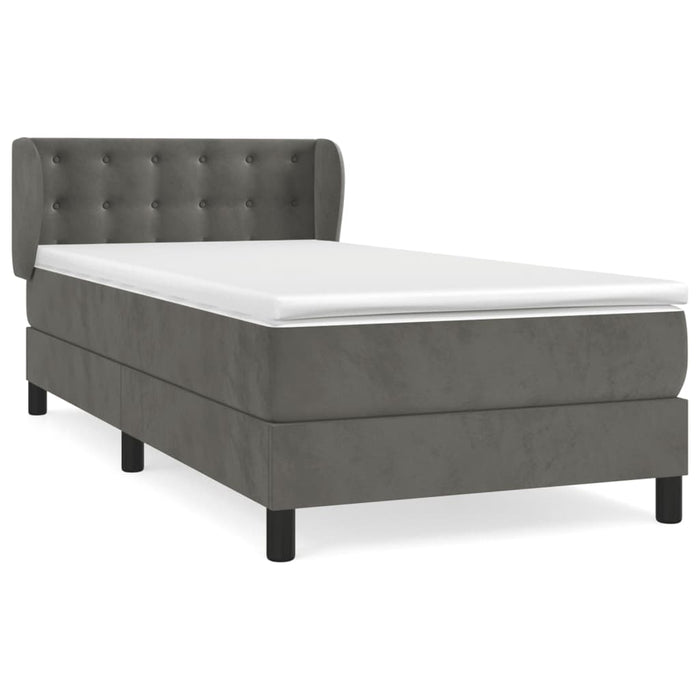 Pat box spring cu saltea, gri închis, 100x200 cm, catifea - WALTI WALTI