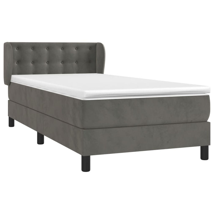 Pat box spring cu saltea, gri închis, 100x200 cm, catifea - WALTI WALTI