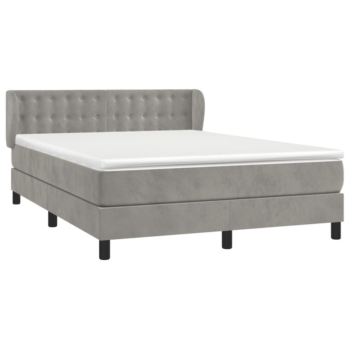 Pat box spring cu saltea, gri deschis, 140x190 cm, catifea - WALTI WALTI