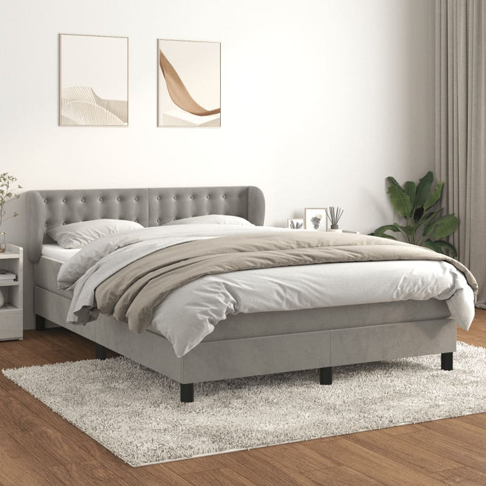 Pat box spring cu saltea, gri deschis, 140x190 cm, catifea - WALTI WALTI