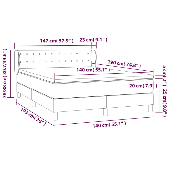 Pat box spring cu saltea, negru, 140x190 cm, catifea - WALTI WALTI