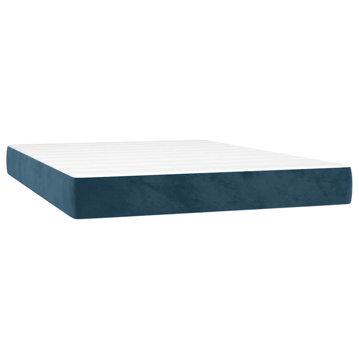 Pat box spring cu saltea, albastru închis, 140x190 cm, catifea WALTI