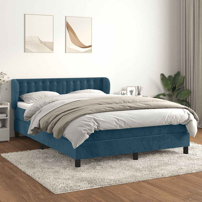 Pat box spring cu saltea, albastru închis, 140x190 cm, catifea WALTI