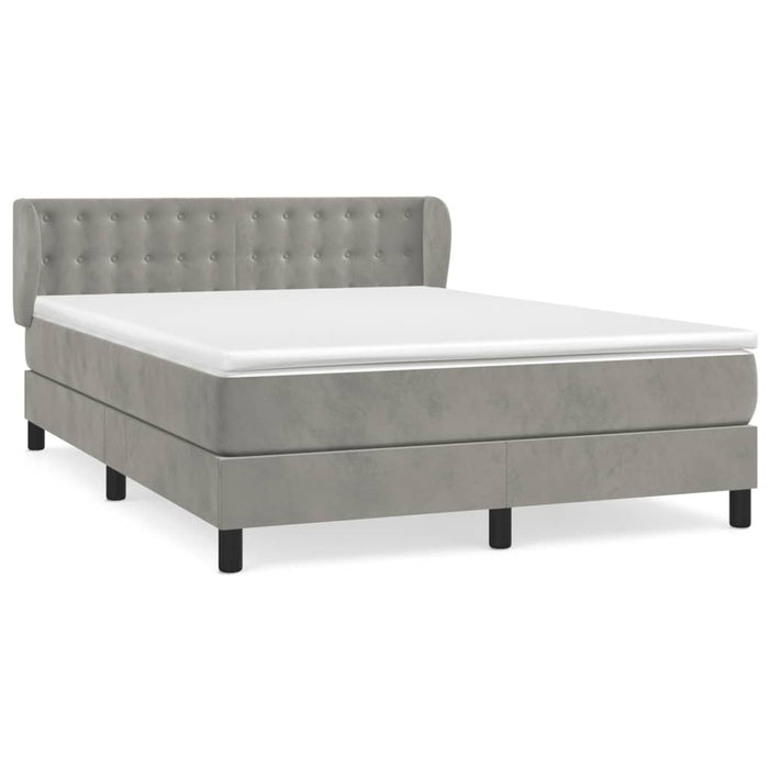 Pat box spring cu saltea, gri deschis, 140x200 cm, catifea - WALTI WALTI