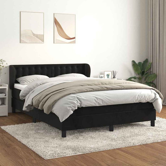 Pat box spring cu saltea, negru, 140x200 cm, catifea WALTI