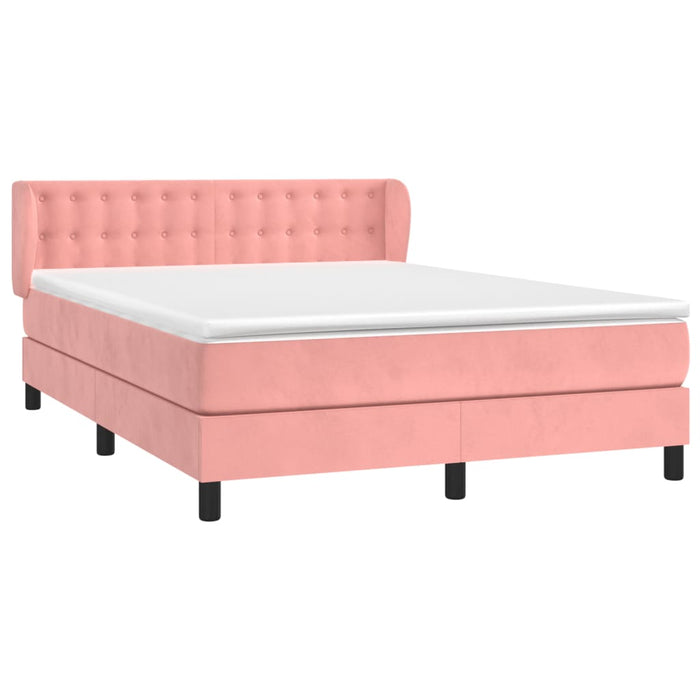 Pat box spring cu saltea, roz, 140x200 cm, catifea WALTI