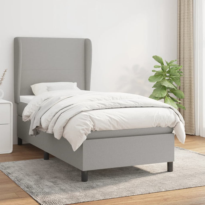 Pat box spring cu saltea, gri deschis, 90x190 cm, textil WALTI