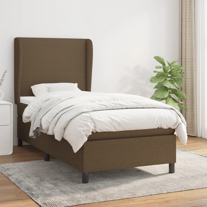 Pat box spring cu saltea, maro închis, 90x190 cm, textil WALTI