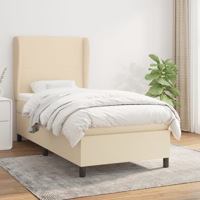 Pat box spring cu saltea, crem, 100x200 cm, textil WALTI