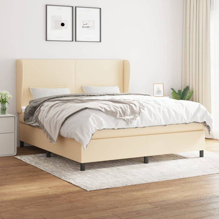 Pat box spring cu saltea, crem, 160x200 cm, material textil - WALTI WALTI