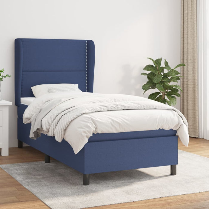 Pat box spring cu saltea, albastru, 90x200 cm, textil - WALTI WALTI