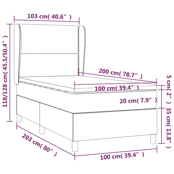 Pat box spring cu saltea, maro închis, 100x200 cm, textil WALTI