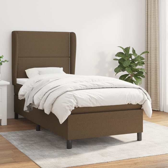 Pat box spring cu saltea, maro închis, 100x200 cm, textil WALTI
