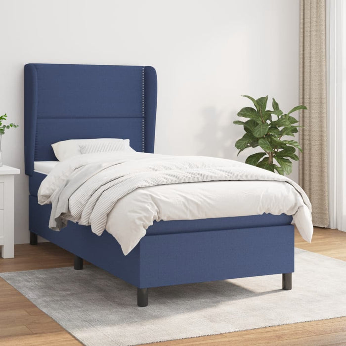 Pat box spring cu saltea, albastru, 100x200 cm, textil - WALTI WALTI