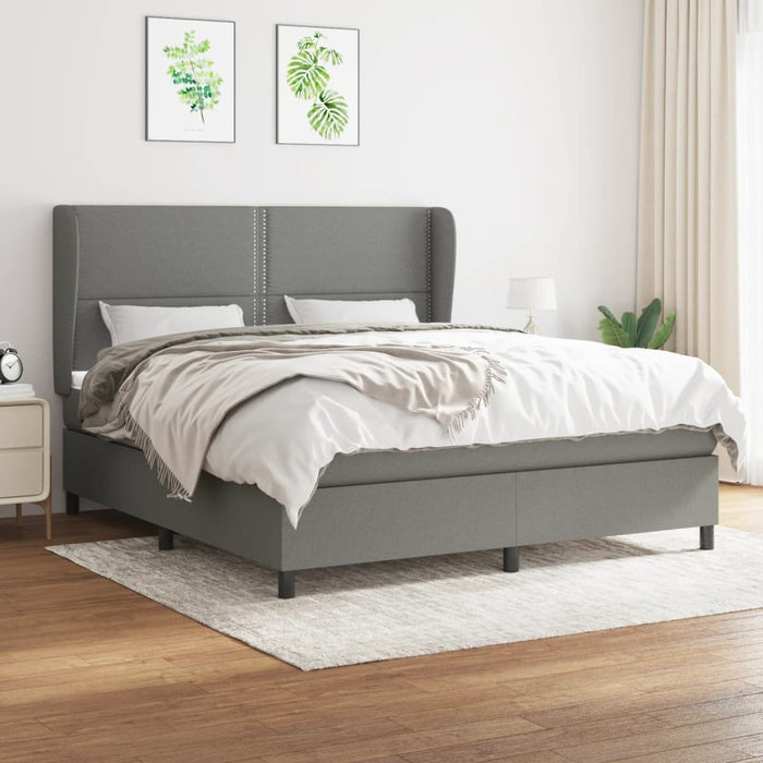 Pat box spring cu saltea, gri închis, 180x200 cm, textil - WALTI WALTI
