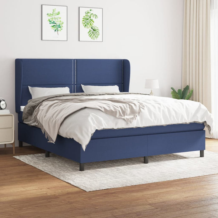 Pat box spring cu saltea, albastru, 180x200 cm, material textil - WALTI WALTI