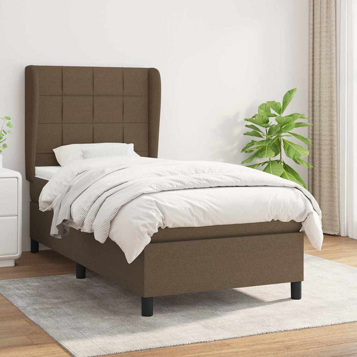 Pat box spring cu saltea, maro închis, 80x200 cm, textil WALTI