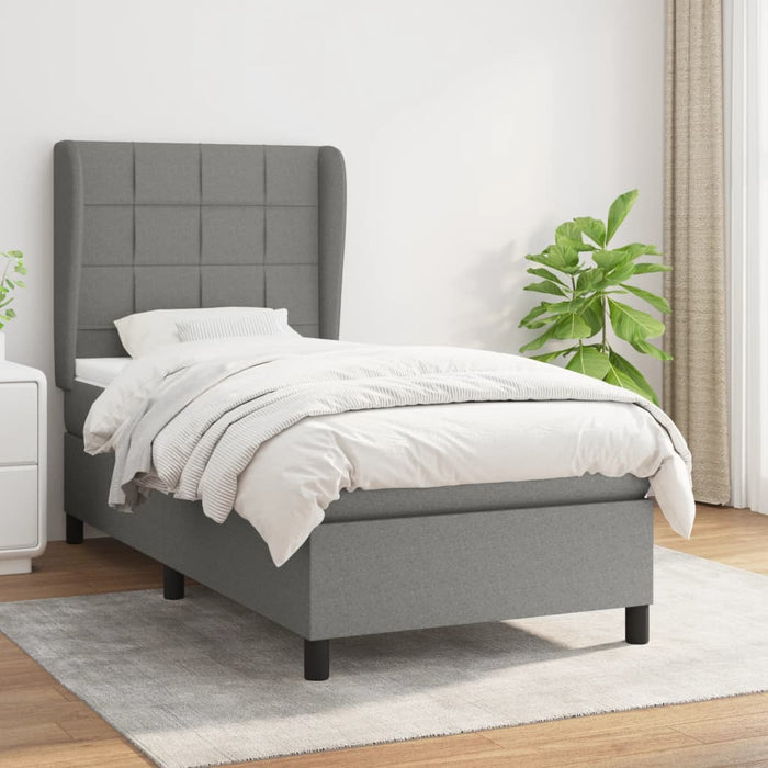 Pat box spring cu saltea, gri închis, 90x190 cm, textil - WALTI WALTI
