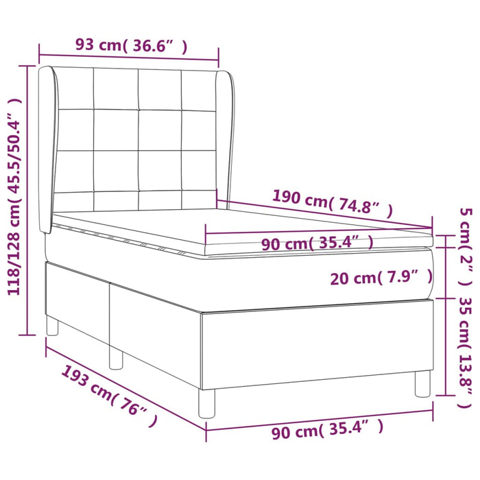 Pat box spring cu saltea, gri taupe, 90x190 cm, textil - WALTI WALTI