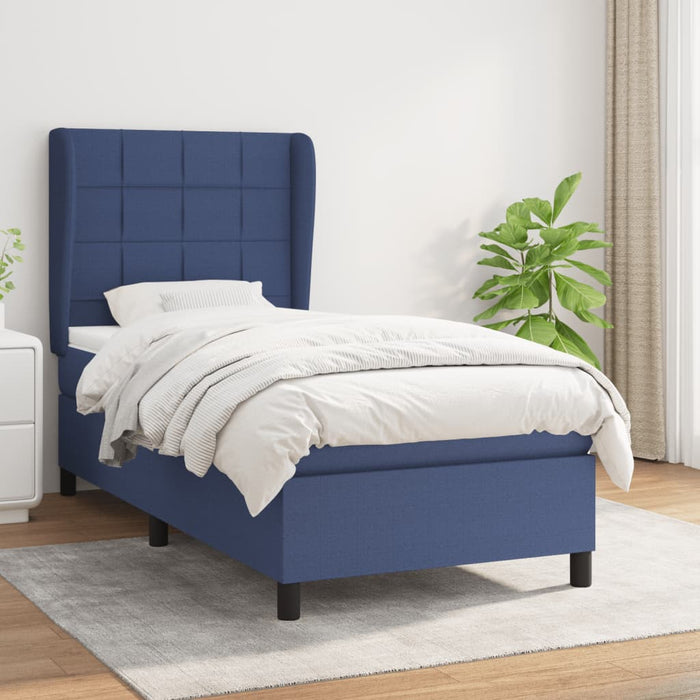 Pat box spring cu saltea, albastru, 90x190 cm, textil - WALTI WALTI