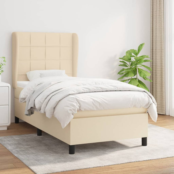 Pat box spring cu saltea, crem, 100x200 cm, textil WALTI