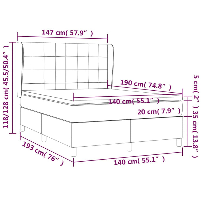 Pat box spring cu saltea, negru, 140x190 cm, textil - WALTI WALTI