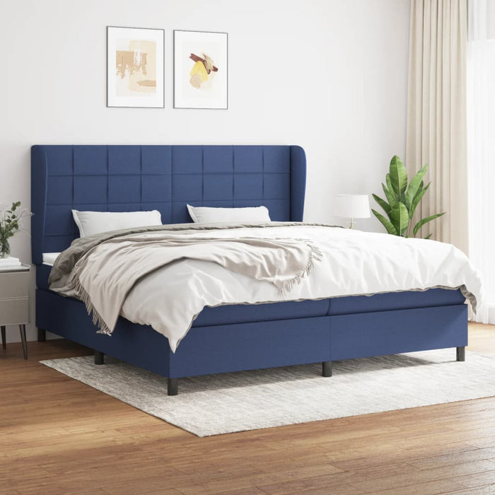 Pat box spring cu saltea, albastru, 200x200 cm, textil - WALTI WALTI