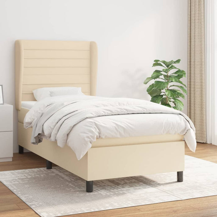 Pat box spring cu saltea, crem, 80x200 cm, textil WALTI