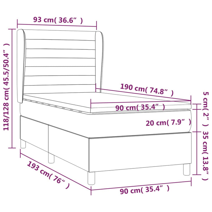 Pat box spring cu saltea, gri taupe, 90x190 cm, textil - WALTI WALTI