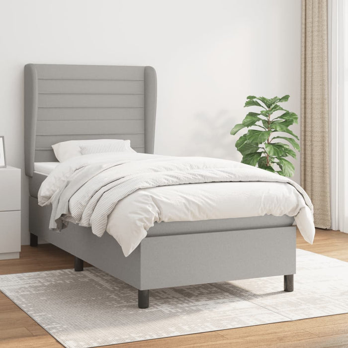 Pat box spring cu saltea, gri deschis, 90x200 cm, textil - WALTI WALTI