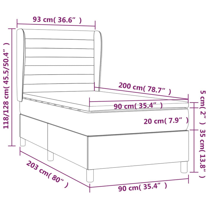 Pat box spring cu saltea, crem, 90x200 cm, textil WALTI