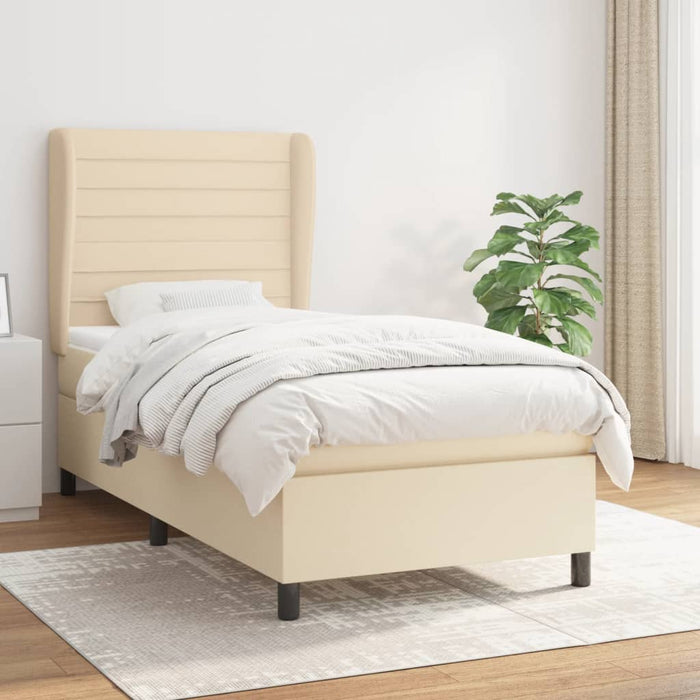 Pat box spring cu saltea, crem, 90x200 cm, textil WALTI