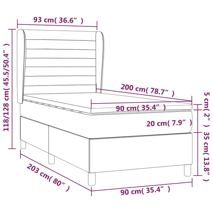 Pat box spring cu saltea, albastru, 90x200 cm, textil - WALTI WALTI